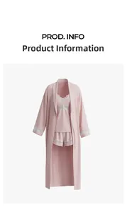 Detailed view of pink three-piece sleepwear set with floral lace trim on sleeve and hem