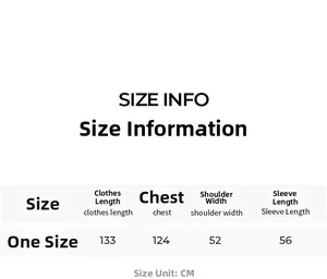 Detailed size chart for luxury feather robe showing measurements in cm for one size fit