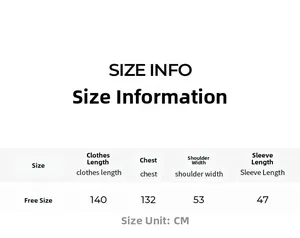 Detailed size guide table for zebra print chiffon robe with measurements in centimeters