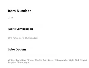Size chart showing 95% polyester 5% spandex blend and color options for women's pajamas