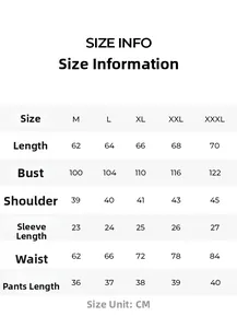 Detailed size chart for women's pajamas set with top and bottom measurements in CM