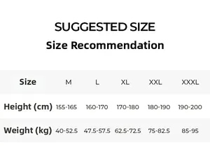 Detailed size chart for women pajama set showing suggested heights and weights from M to 3XL
