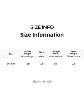 Detailed size chart for the women satin robe including length, chest, and shoulder width