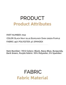 Größentabelle mit 95% Polyester-Stoffdetails und verfügbaren Farben für Modell 7012
