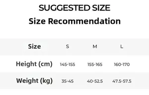 Size guide table showing height and weight recommendations for satin pajama set