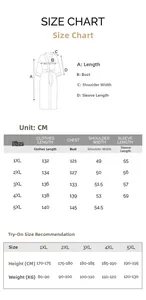 Size chart for women's satin robe set including bust and length in sizes 1XL to 5XL