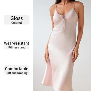 Glossy light pink satin nightdress with spaghetti straps and drawstring chest detail
