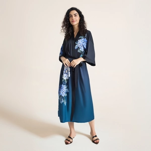 Women Luxurious Satin Kimono Robe Floral Animal Print Long Nightgown Sleepwear Bathrobe With Belt For Loungewear
