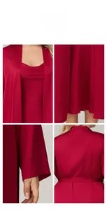 Detail view of red satin nightgown set showing silk collar and premium hem textures