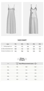 Detailed size guide table for plus size ice silk nightgown from 1XL to 5XL