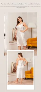 Detail of plus size white satin sleepwear showing cowl neck and smooth fabric texture