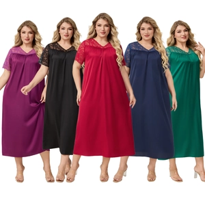 Damen Übergrößen Satin Nachthemd mit Spitzenbesatz in fünf eleganten Farben erhältlich