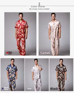 Men's silk satin pajama sets featuring dragon prints in five elegant assorted colors