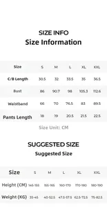 Tableau des tailles du S au XXL pour ensemble pyjama en satin avec caraco et short fluide