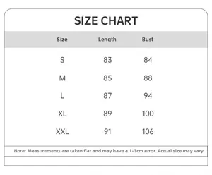 Size chart table for elegant satin chiffon sleepwear robe showing length and bust measurements