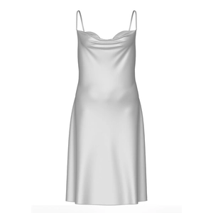 Silver grey satin nightgown with cowl neck and thin straps in plus size loose fit