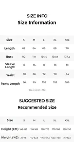 Size chart detail for ice silk pajama set showing measurements and sizing suggestions