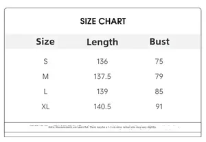 Guide des tailles pour nuisette longue en soie glacée, dimensions du S au XL