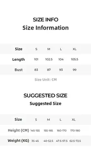 Detailed size chart for lace satin nightdress showing measurements for S to XL sizes