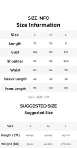 Detailed size chart for women's satin pajamas set with length and bust measurements