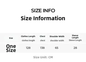 Detailed size chart for oversized satin robe with length and chest measurements
