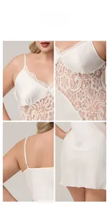 Détails de la nuisette en satin blanc avec dentelle florale et bretelles réglables