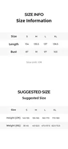 Tableau des tailles pour chemise de nuit en satin et mousseline de S à XL avec mesures