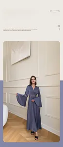Lace-trimmed satin robe with elegant bell sleeves and V-neckline in luxury fabric