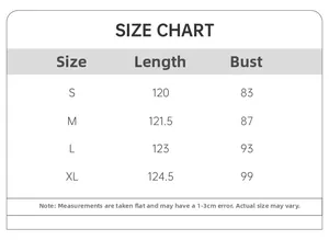 Detailed size chart for elegant ice silk nightgown with length and bust measurements