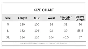Size chart table for French satin lace nightgown with measurements in centimeters