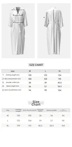 Size chart for French satin sleepwear showing measurements and 3D garment dimensions