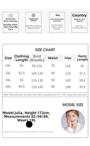 Detailed size guide for plus size silk pajamas set covering bust waist and hip measurements