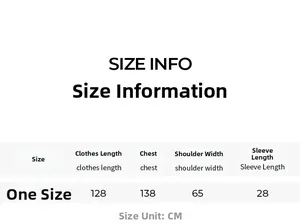 Size information chart for satin robe showing length and chest measurements in cm