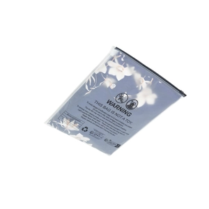 Recyclable LDPE 04 frosted zipper bag with safety warning and 1XL size label for satin robe