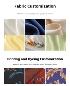 Detail showing satin and chiffon fabric swatches in various colors and floral patterns