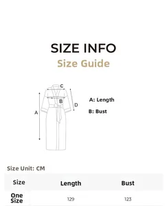Detailed size chart for chiffon beach cover-up showing length and bust measurements