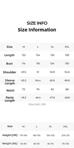 Size guide for men long sleeve cotton robe with detailed measurements in CM and KG
