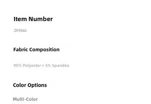 Detailed fabric specification for item ZP3946: 95% polyester and 5% spandex blend material