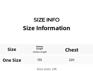 Size guide for oversized printed caftan robe showing length and chest measurements