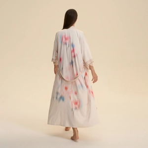 Peignoir long en satin avec imprimé floral élégant et ceinture pour femmes