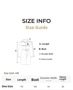 Guide des tailles détaillé avec mesures pour le peignoir en satin et vêtements d'intérieur