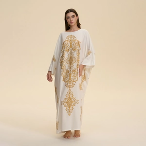 Women Luxury Baroque Print Kaftan Maxi Dress Long Sleeve Loose Ethnic Abaya Robe Party Vacation Polyester Spandex Kaftan Dress