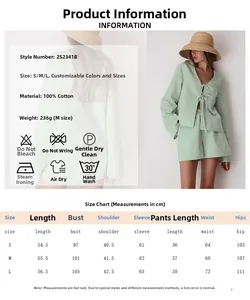 Size chart for women cotton long sleeve pajamas set with top and shorts measurements