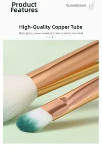 Detailed close-up of premium rose gold copper tube and gradient mermaid brush bristles
