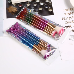 Mermaid Makeup Brush Collection Synthetic Fiber Bristles Gradient Electroplated Fish Tail Handle Foundation Eyeshadow Application Tools