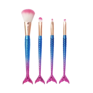 4pcs mermaid gradient makeup brush set with fishtail handles and synthetic soft bristles