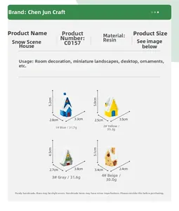 Detailed size and weight specifications for colorful resin Christmas snow house figurines