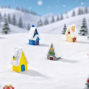 Miniature Christmas House Snowman Ornaments Resin Micro Landscape Snow Covered European Style Villa DIY Desktop Decor