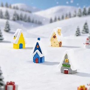 Set of 4 colorful European style Christmas resin snow house miniatures for winter decor