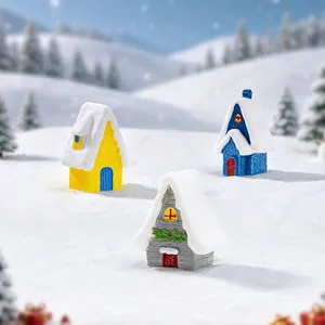 European Christmas resin house miniature set with colorful villa snow scenes and figurines